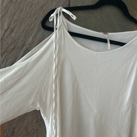 Free People Mini Dress Top Cold Shoulder Ivory White beach longsleeve size Small - Picture 7 of 8